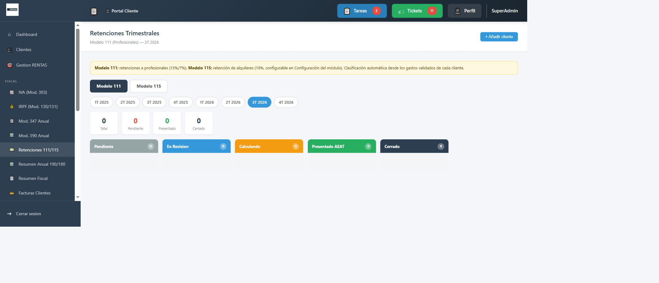 Modelos 111 y 115 de retenciones trimestrales en kanban