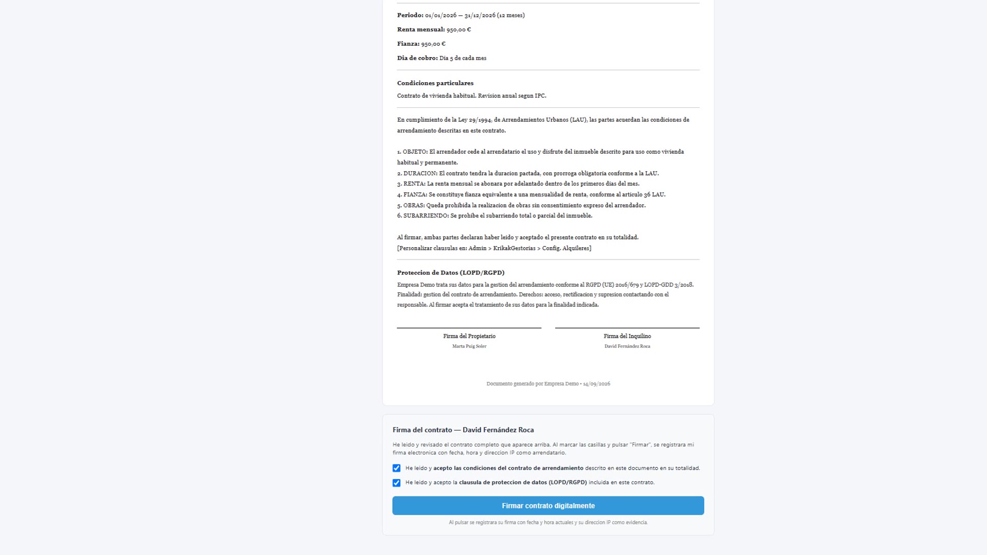 Contrato de Alquiler — firma digital