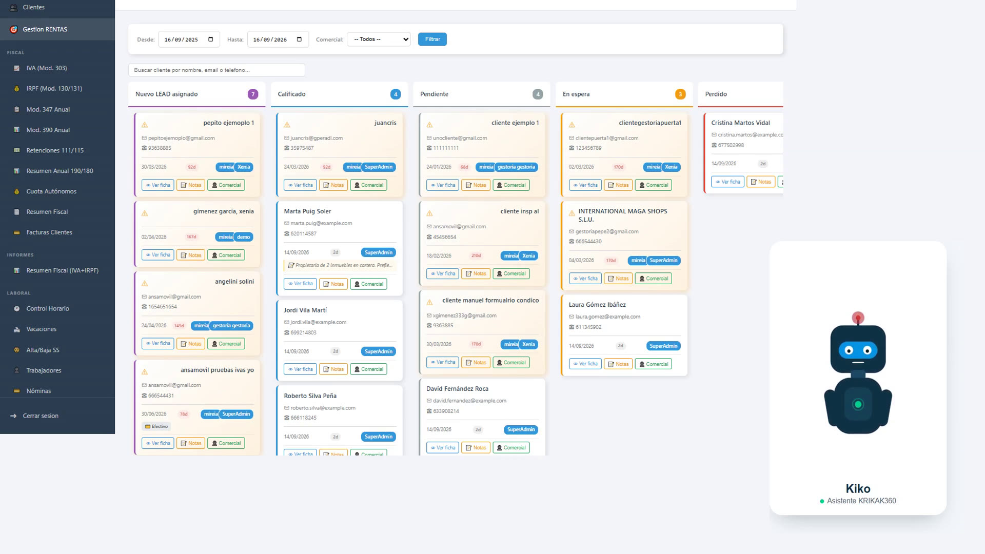 Control de Rentas — kanban de campaña de renta