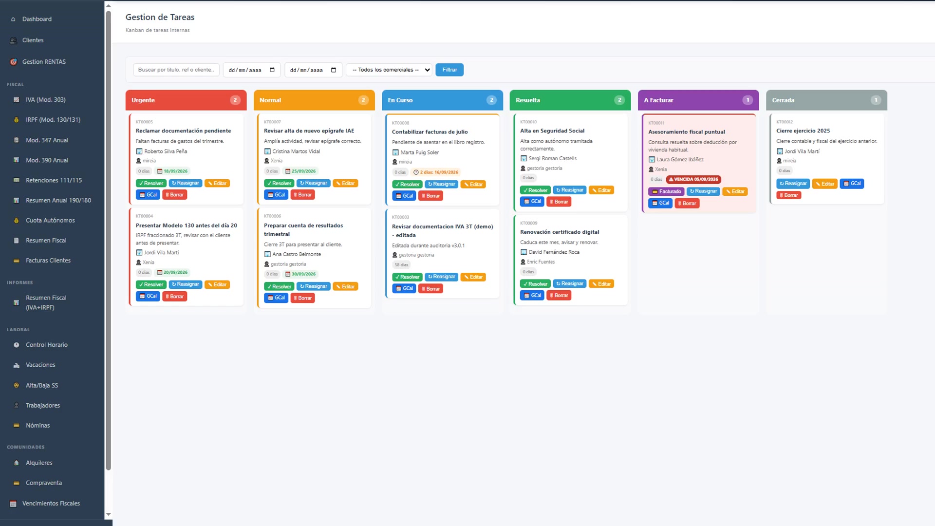 Tareas del equipo — kanban interno con facturación automática